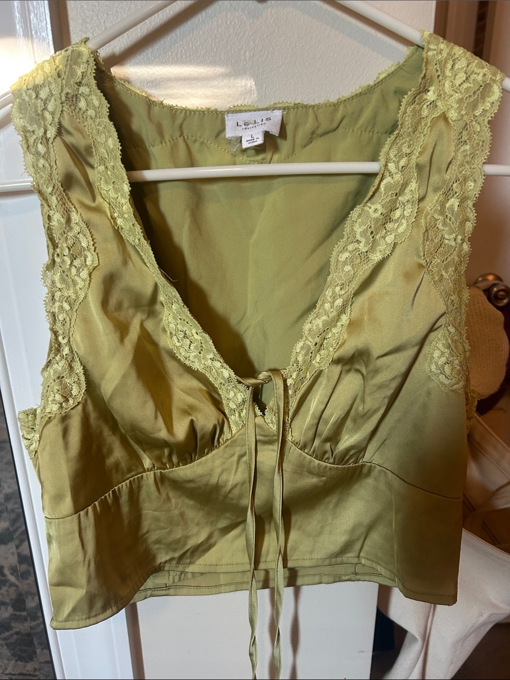 Le Lis Olive Lace-Trim Tie-Front Bustier Tank
